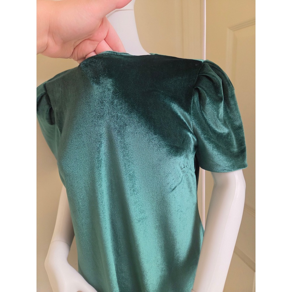 WAYF Emerald Green Velvet Puff Sleeve Mini Shift Dress Green Medium 90436WTJ-G15 - Picture 7 of 13